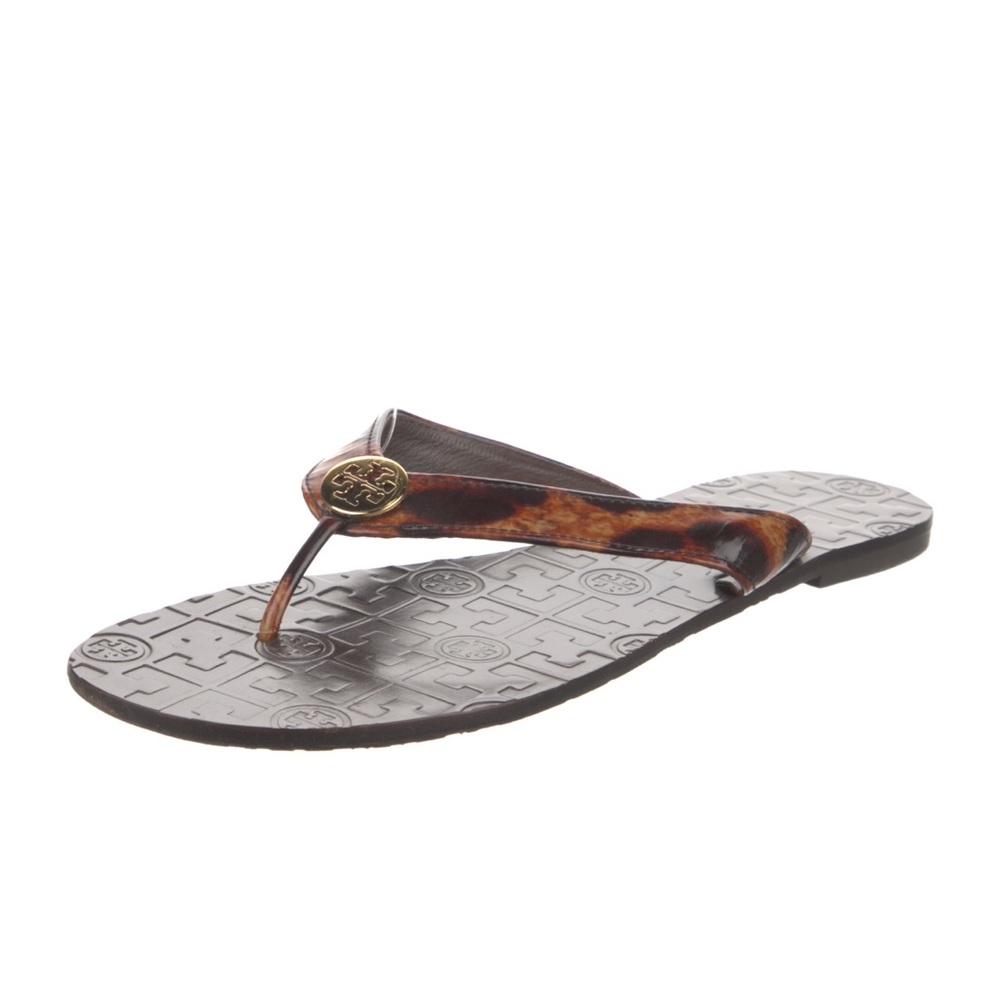 Tory Burch Tortoise Leather Flip Flops